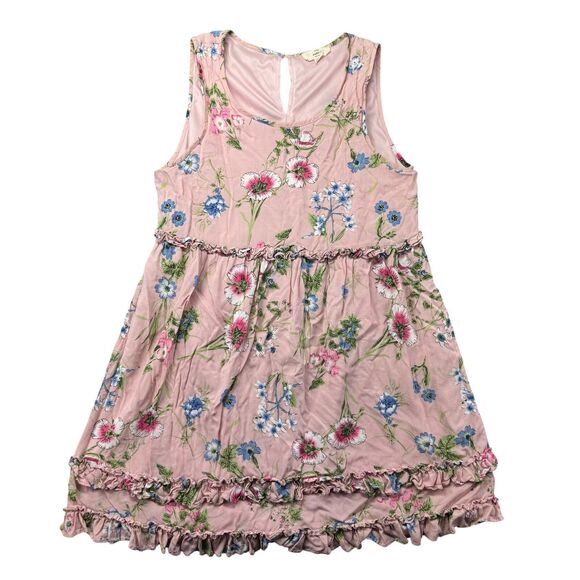 entro Dresses & Skirts - Entro Dress Women's Medium Pink Sleeveless Floral Midi Ruffled Lined Bohemian